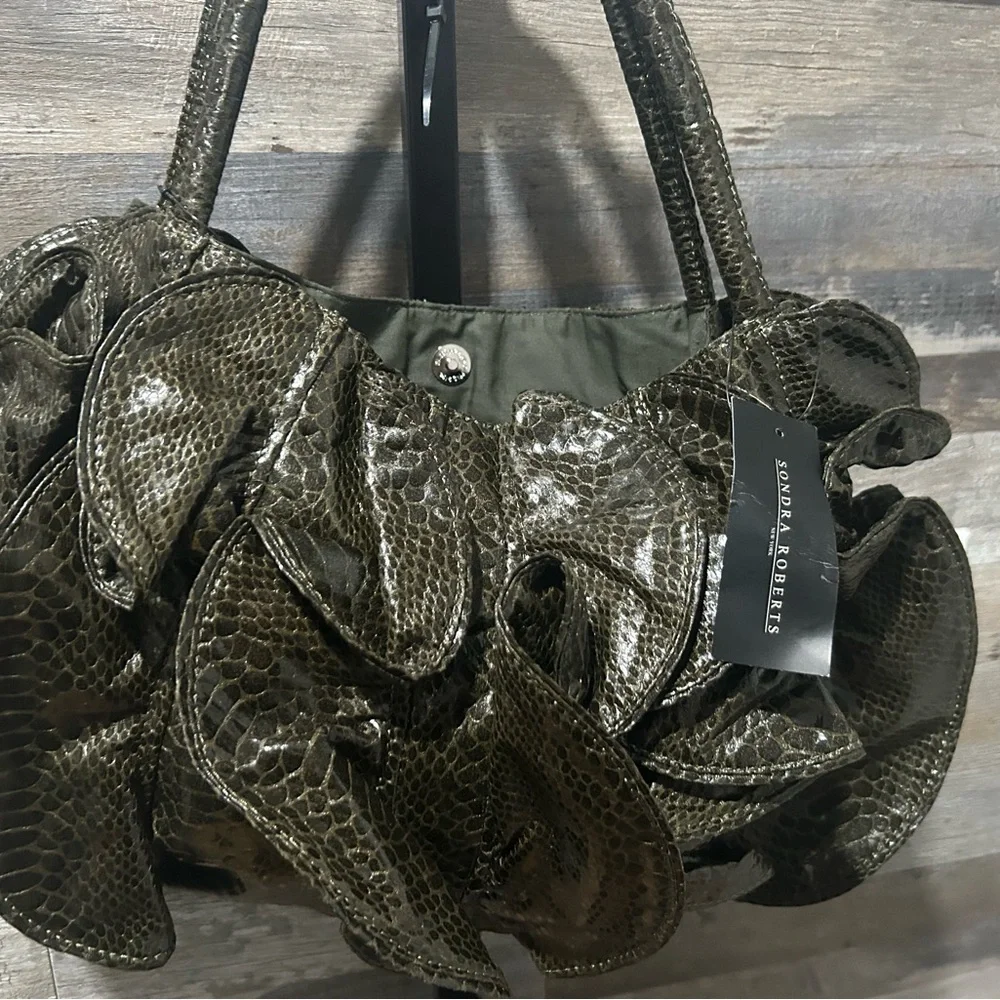 Sondra Roberts Metallic Olive Ruffled Shoulder Bag - Picture 1 of 6